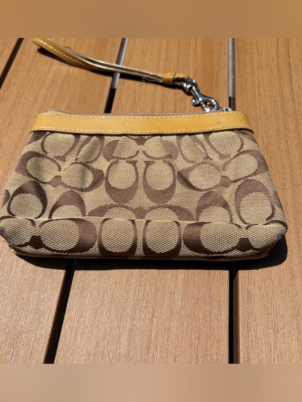 Coach Tan Signature Canvas Wristlet